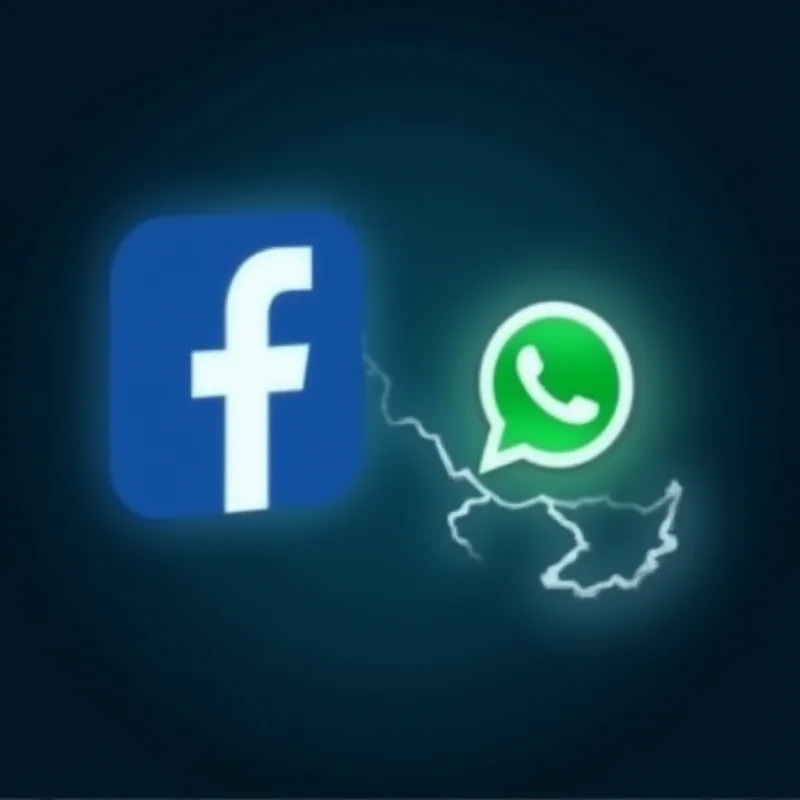 A stylized graphic showing a broken connection symbol over the Facebook and WhatsApp logos, representing the outage.