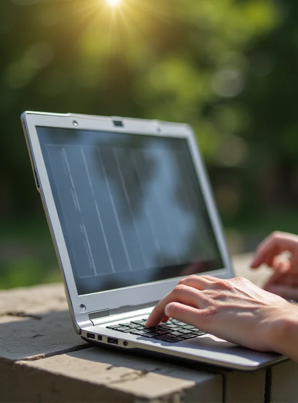 A person using the Lenovo Yoga Solar PC Concept laptop outdoors, with sunlight shining on the screen and solar panel.