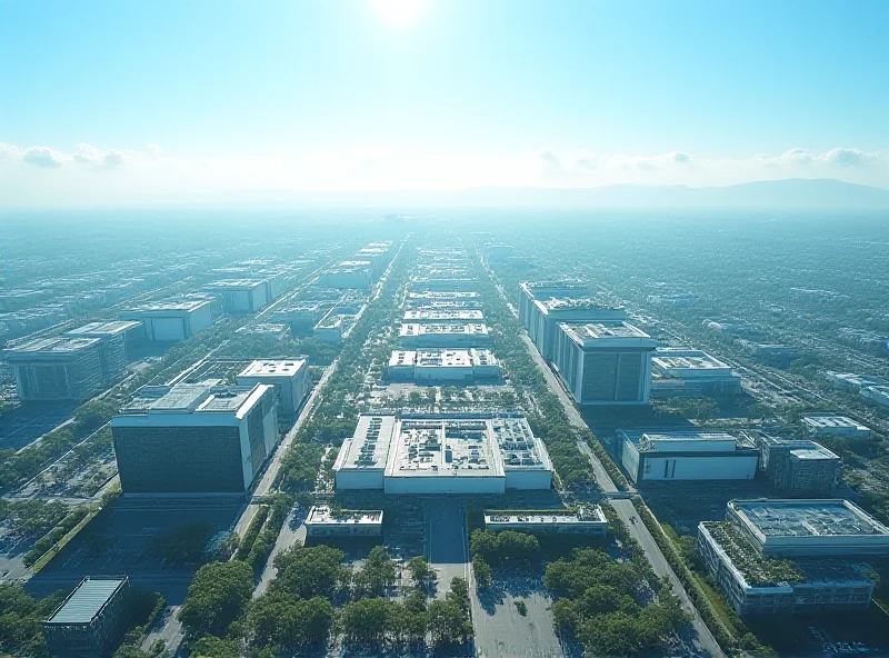 Aerial view of a TSMC manufacturing facility, showcasing its large scale and advanced technology.