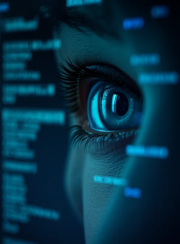 A close-up of a human eye reflected in a computer screen displaying video encoding parameters, emphasizing the connection between human vision and technical processes.