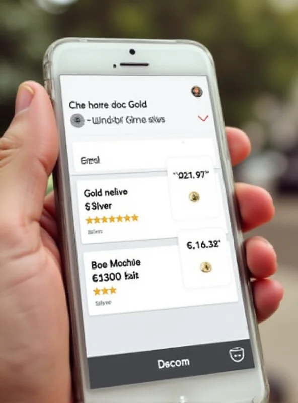 Close-up of a smartphone displaying the app interface, showing price comparisons for gold and silver.