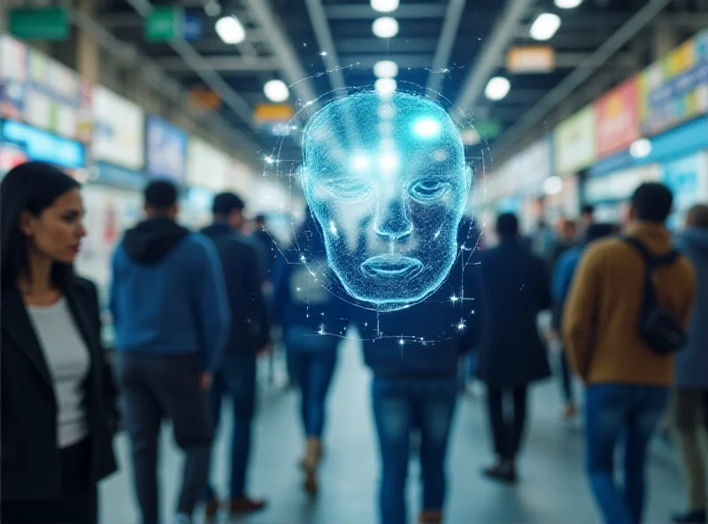 AI facial recognition scanning a busy retail environment