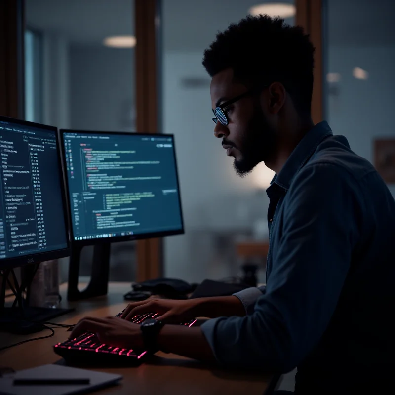 Person working with dual monitors, one being the ASUS ZenScreen MB16ACE