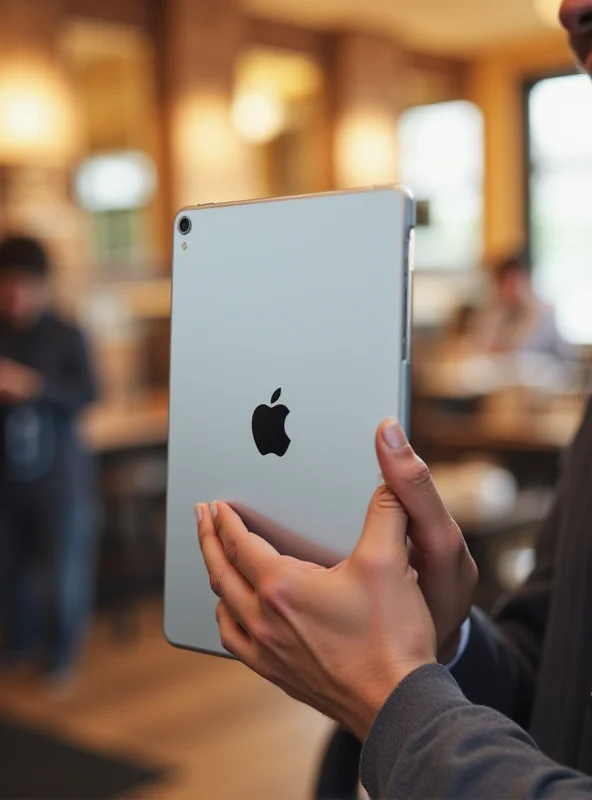 A person holding a new iPad Air, showcasing its sleek design and vibrant display.