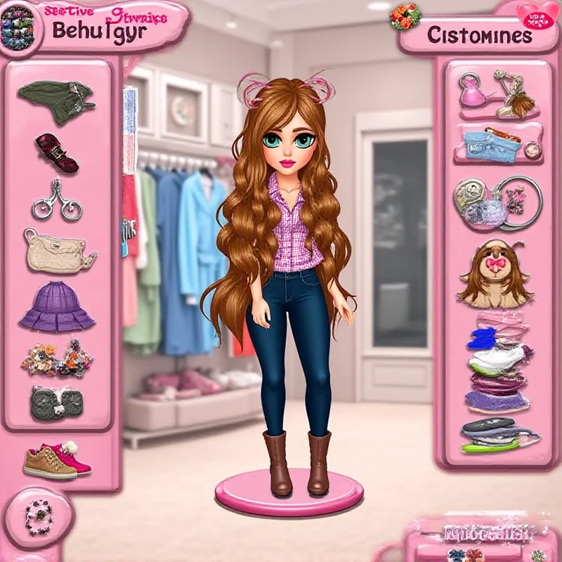 A screenshot of the Bellemint fashion styling game, showing a character being dressed in various outfits.