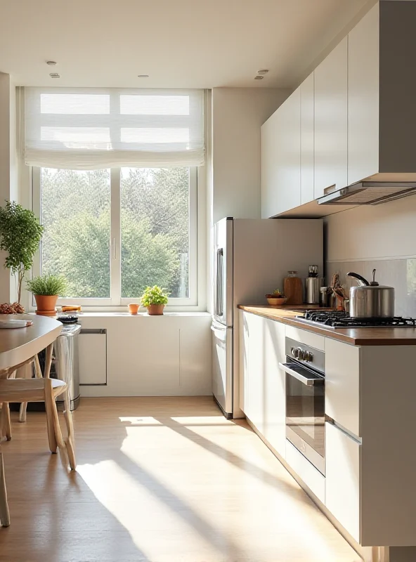 A modern kitchen featuring various Xiaomi smart home appliances, including a refrigerator, washing machine, and oven, all seamlessly integrated and connected.