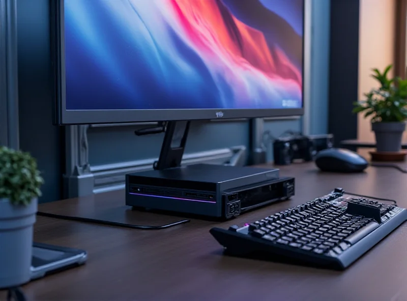 The MacroDock M1 docking station displaying its array of ports, LCD macro keys, and prominent rotary knobs against a modern desk setup