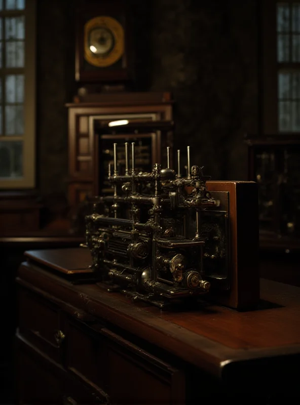 A vintage Combined Cipher Machine from the 1940s-1950s, showcasing its complex mechanical components and intricate design.