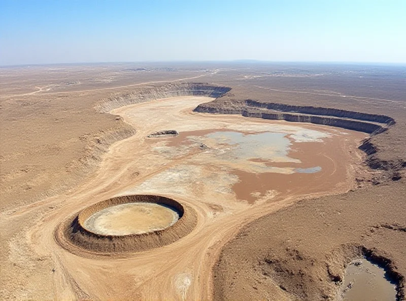 Aerial view of a rare earth mine in a desert landscape.