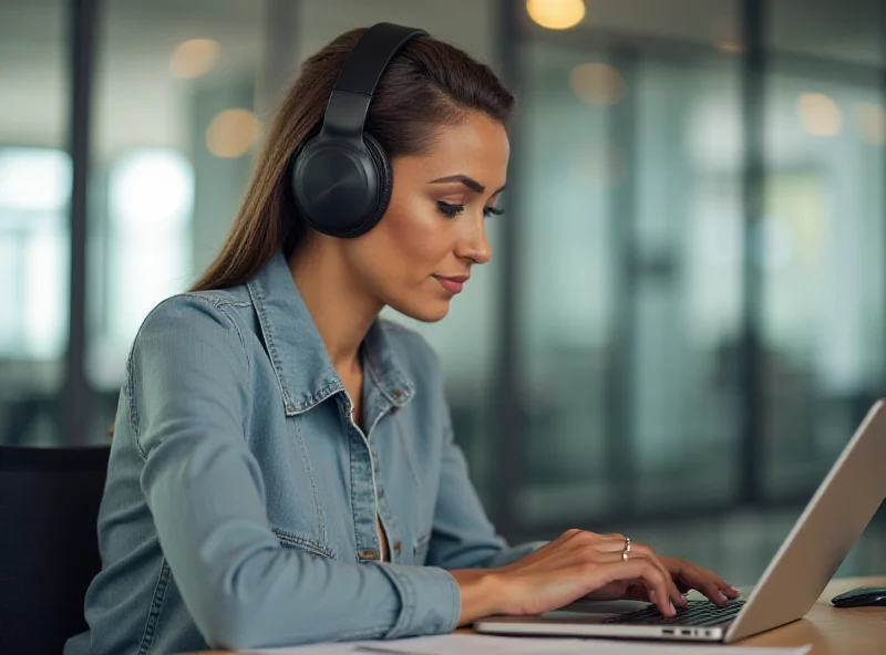 Person wearing over-ear headphones while working at a desk.