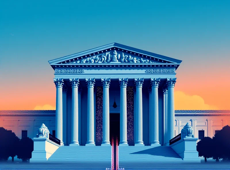 Illustration of the Supreme Court building with a broadband internet cable running through it.