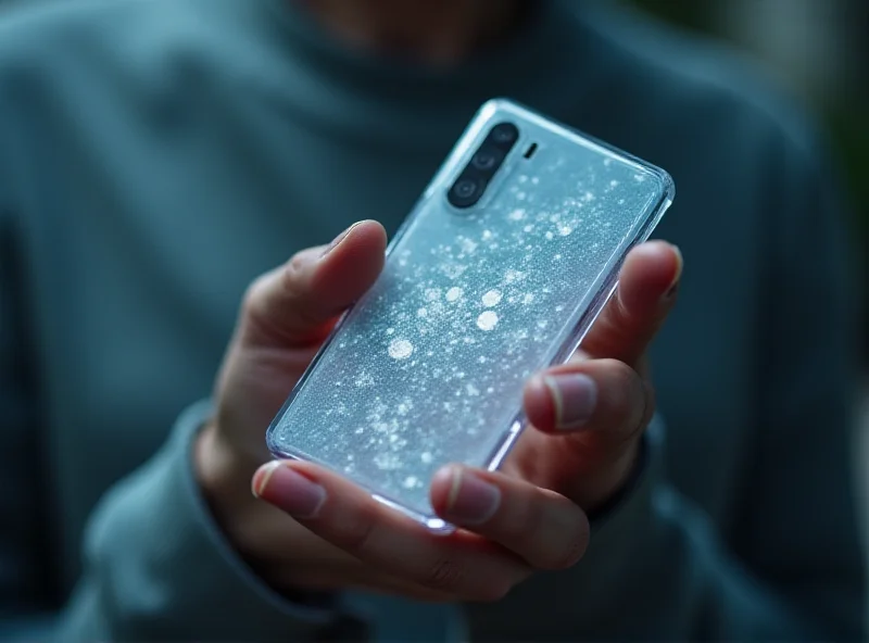 A person holding a Nothing Phone 3a showcasing its transparent design.