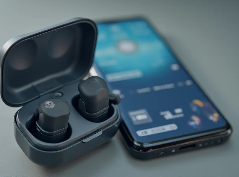 Close-up of Galaxy Buds 3 with a UI overlay showing new settings and features