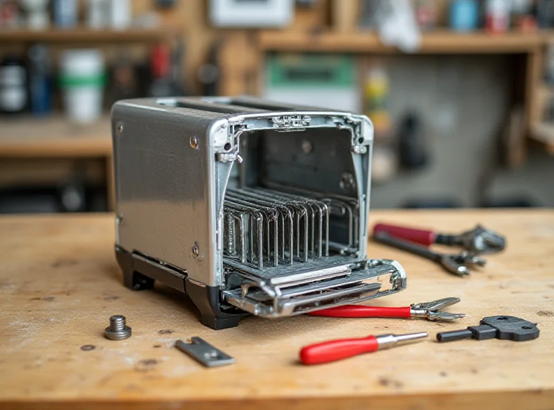 A disassembled flatpack toaster showing its components.