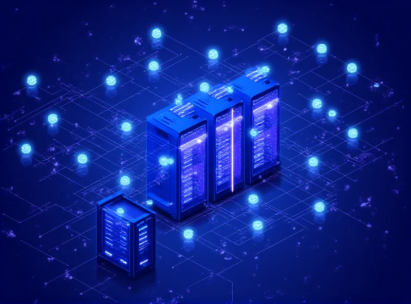 A stylized representation of interconnected servers and containers in a data center.