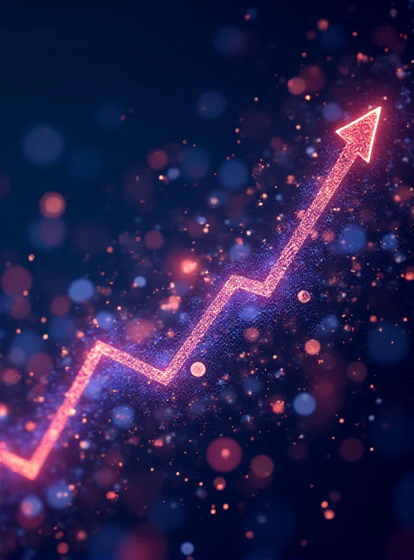 Abstract representation of cryptocurrency growth, featuring upward trending lines and stylized coin designs.