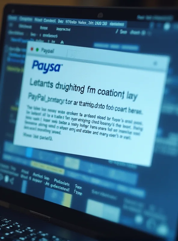 A close-up of a suspicious PayPal email on a laptop screen, highlighting red flags.