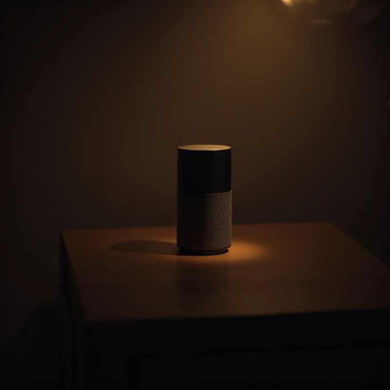 An Amazon Echo device glowing in a dimly lit room, symbolizing the Alexa AI upgrade.