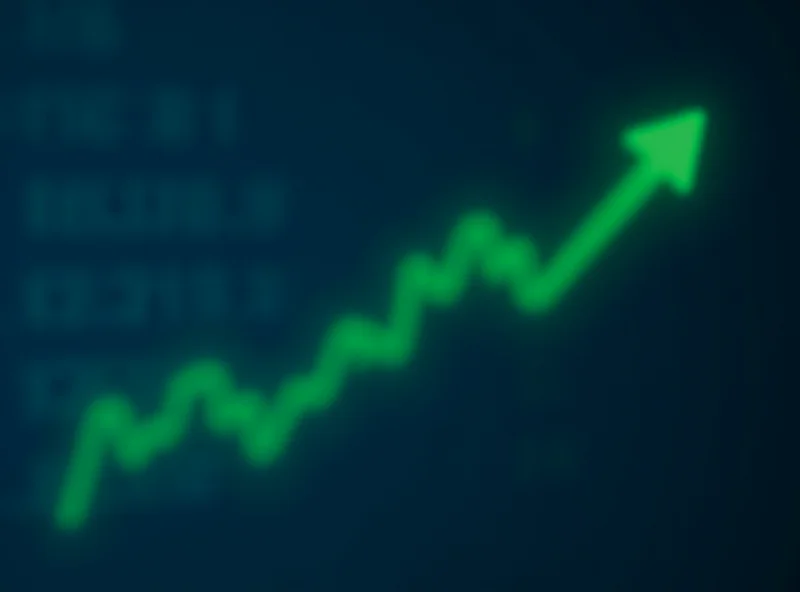 A upward trending line graph superimposed on a stock ticker.