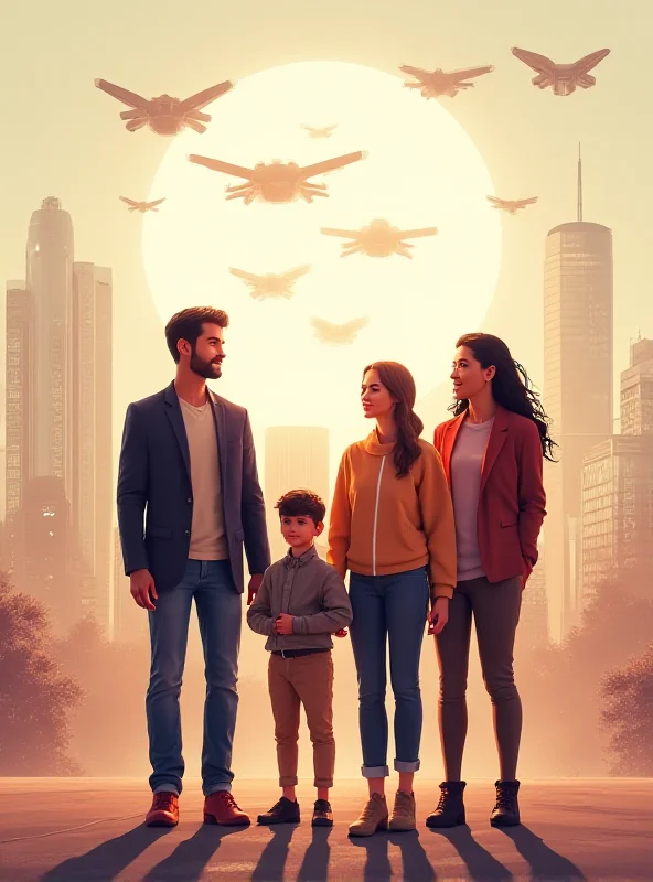 Conceptual image of a family with a futuristic, Silicon Valley background.