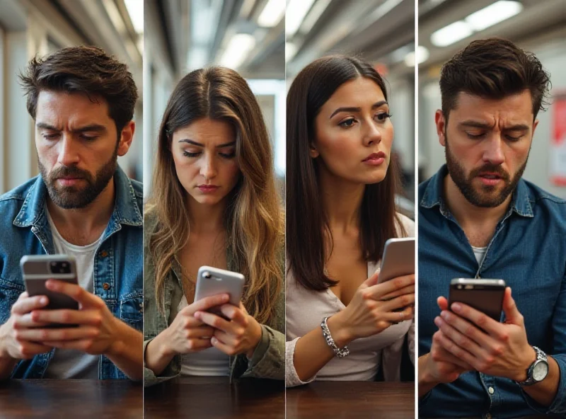 Montage of frustrated people using dating apps on their phones.