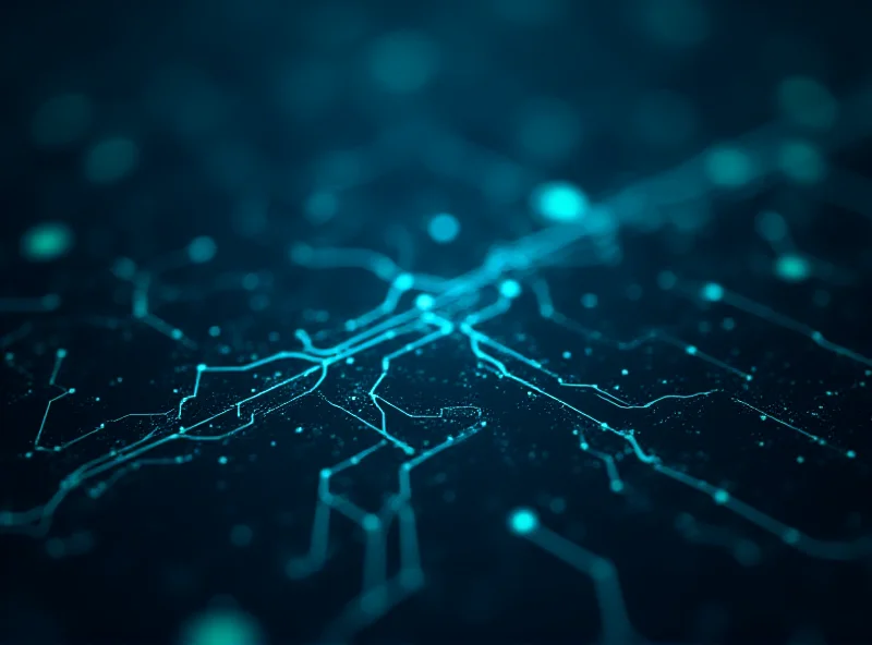 A complex circuit board with glowing pathways, representing AI chip technology.