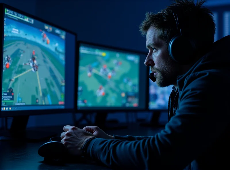 A speedrunner intensely focused on a video game, controller in hand, with multiple monitors displaying gameplay.