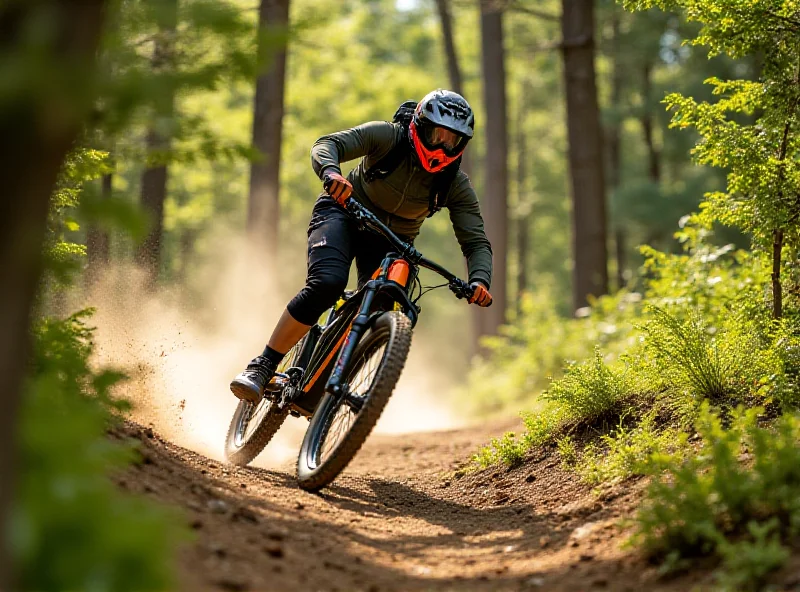 A person riding an electric mountain bike on a dirt trail.