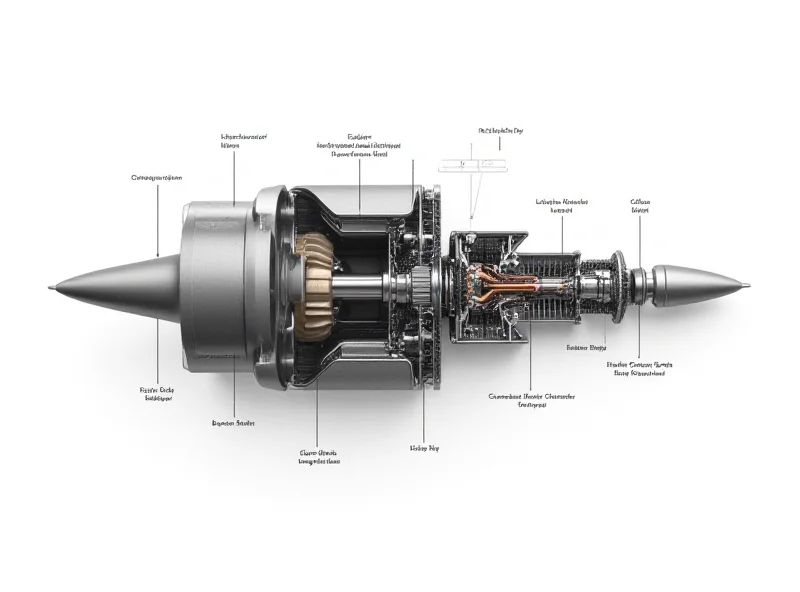 A cutaway diagram of a jet engine.