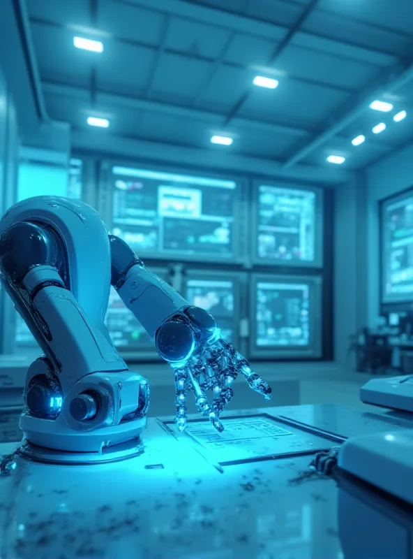 A futuristic robot arm performing a delicate task in a clean, modern laboratory.