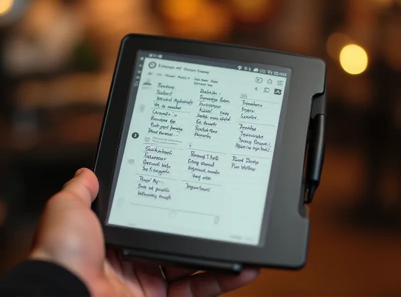 A hand holding a Kindle Scribe with a weekly planner displayed on the screen, showcasing a user scheduling their week.