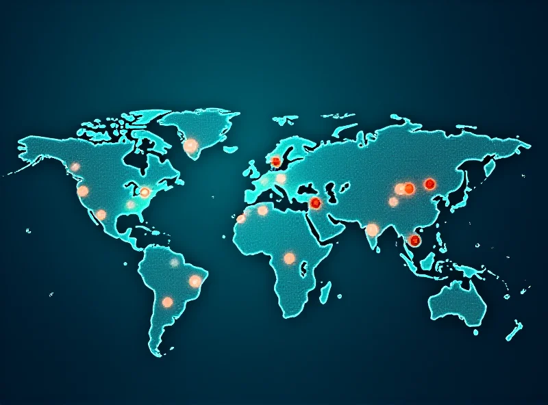 A futuristic depiction of a global supply chain network with interconnected nodes.