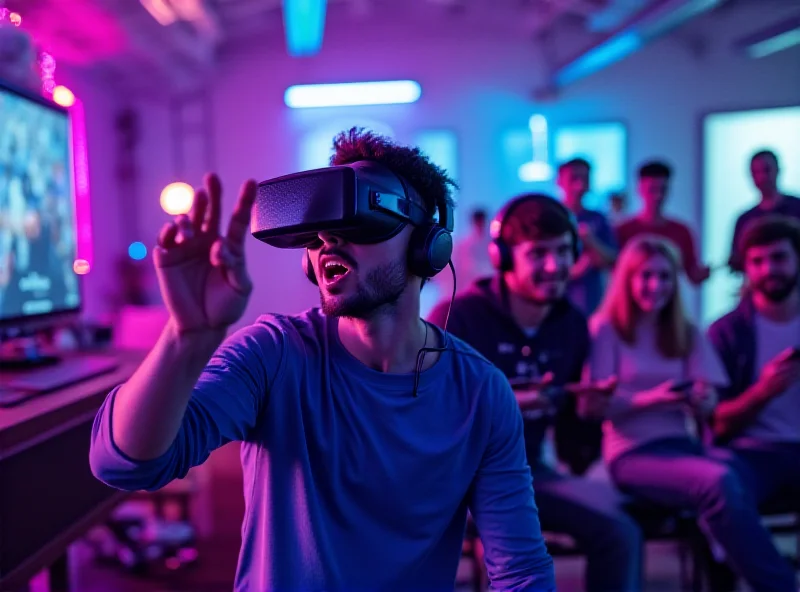 A vibrant scene of people enjoying various forms of digital entertainment, including streaming, gaming, and virtual reality experiences.