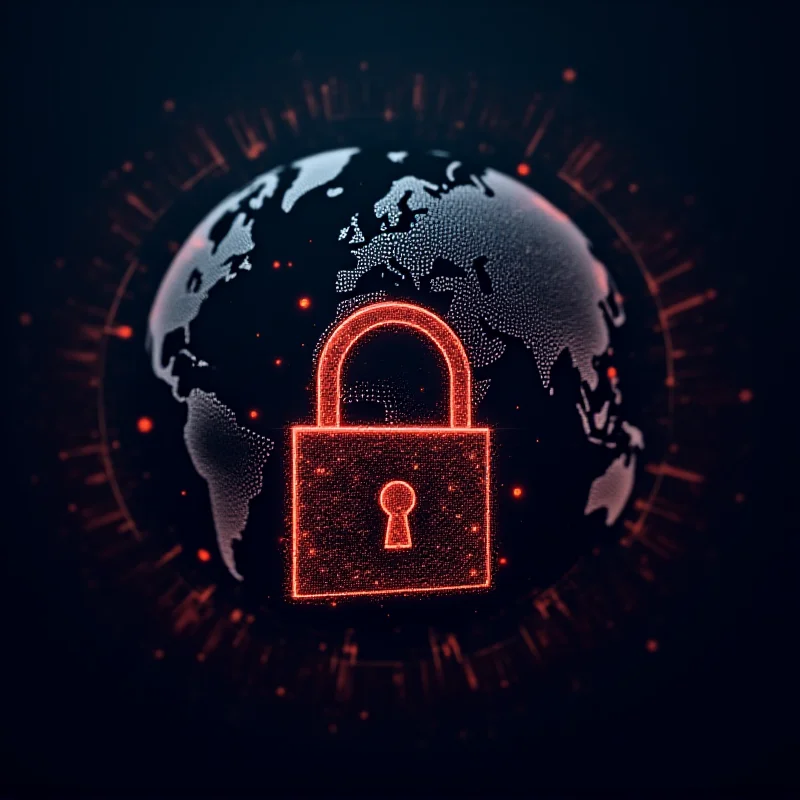 Stylized image of a digital lock with a globe in the background