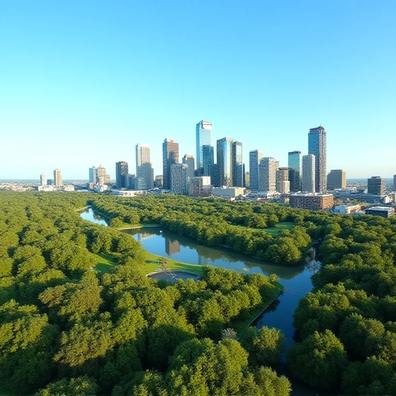 A panoramic view of Austin, Texas, featuring modern skyscrapers and lush green spaces, emphasizing the city's growth and technological presence.