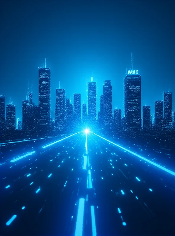 A futuristic cityscape with interconnected nodes representing application management and AI, symbolizing the integration of technology.