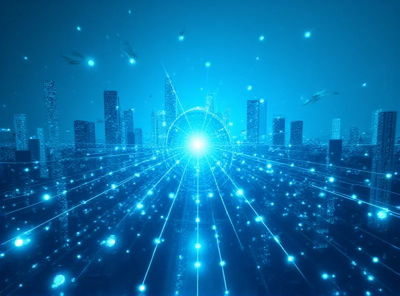 Futuristic cityscape with interconnected nodes representing Web3 technology