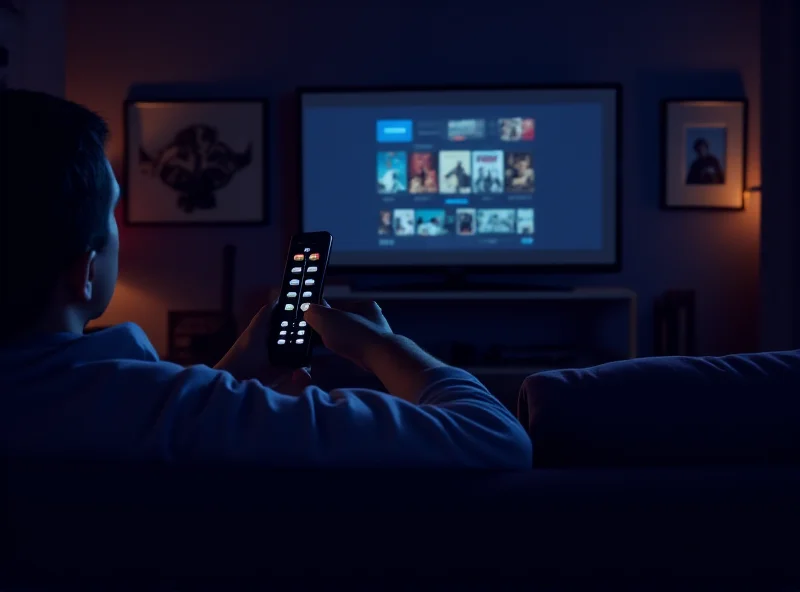 Illustration of a person using a Google TV remote in a dark room, highlighting the backlit buttons.