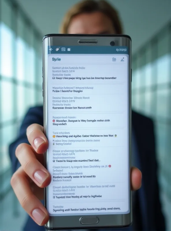 Screenshot of Samsung's Now Brief interface on a mobile phone, with a frustrated user's hand in the background.