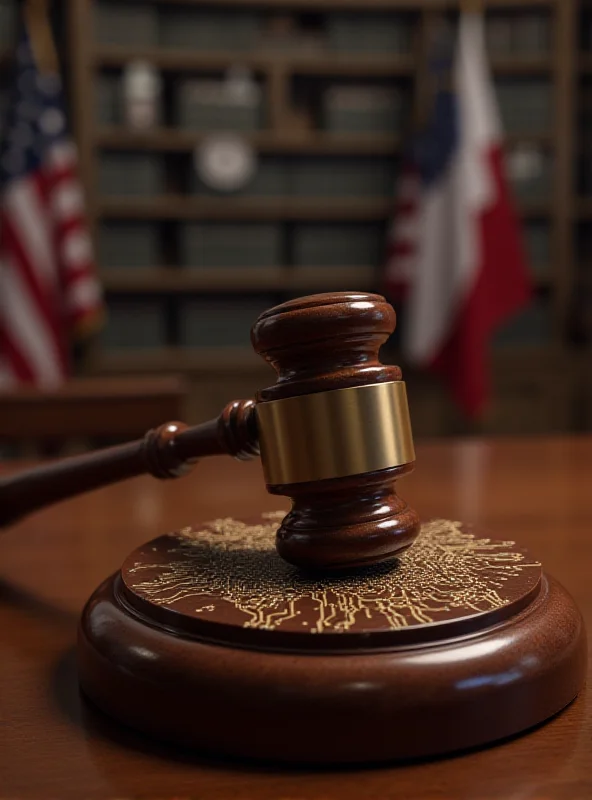 A gavel striking a sound block with a circuit board pattern on it