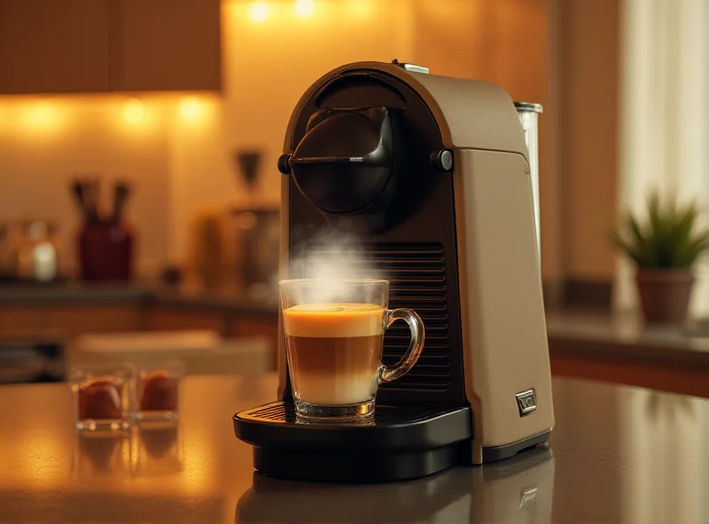 A Nespresso Vertuo Pop+ coffee machine brewing coffee.