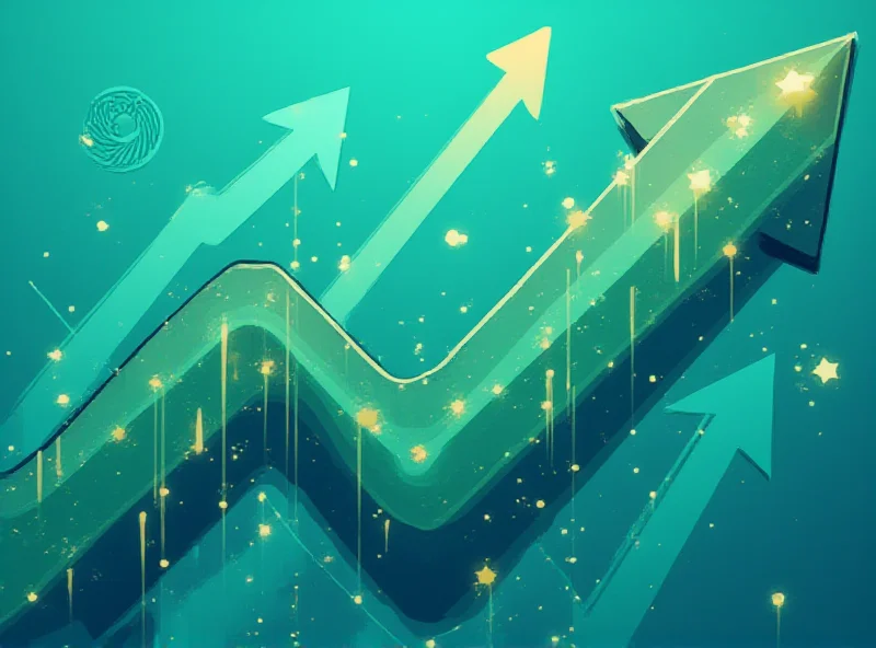 A stylized graphic representing the volatility and potential of the cryptocurrency market, with upward and downward trending arrows and digital currency symbols.