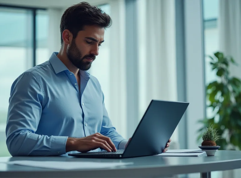 A person using the TECNO MEGABOOK S14 in a modern office setting, highlighting its sleek design and productivity features.