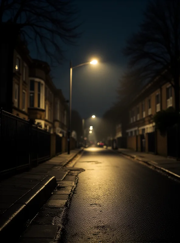 A somber scene depicting Seven Sister's Road in Islington, North London, at night.