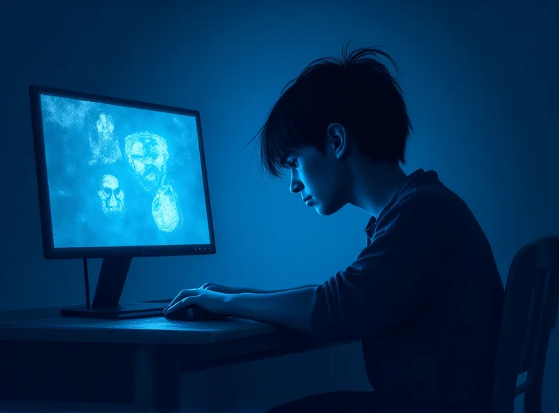 A digital illustration depicting a lonely teenager sitting in front of a computer screen, symbolizing online grooming and isolation.