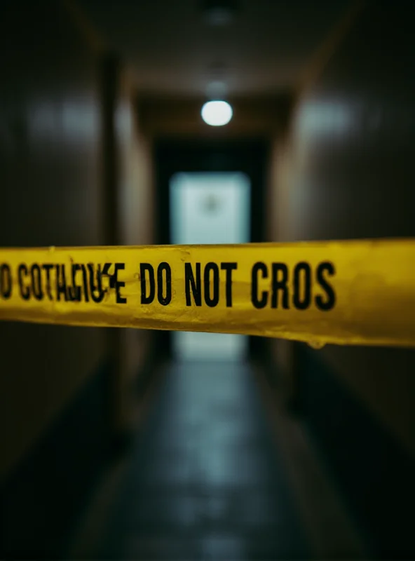 A close-up of police tape with the words 'Police Line Do Not Cross' clearly visible.