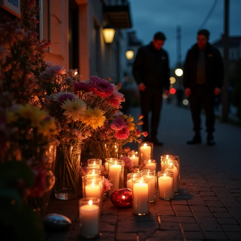 A memorial with flowers and candles at the flat where the dog attack occurred.