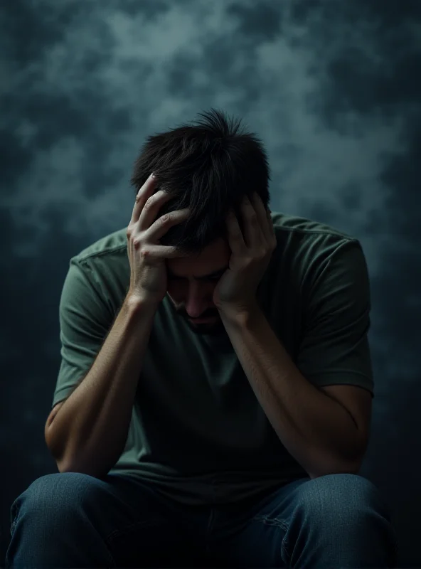 A person sitting with their head in their hands, looking stressed and overwhelmed, with a dark and stormy background.