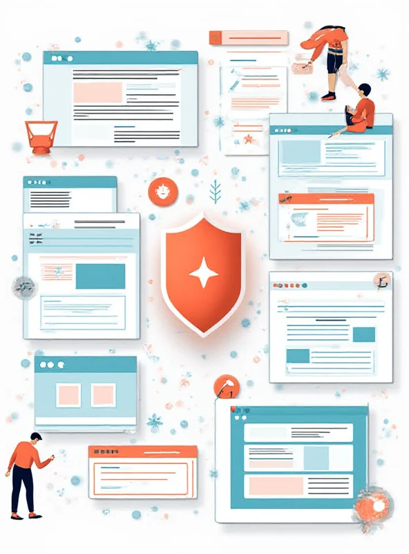 An illustration depicting various online scams, such as phishing emails and fake websites, with a shield in the center representing protection.