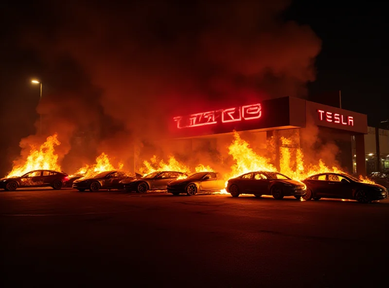 Burnt out Tesla cars at a dealership in France after an arson attack.